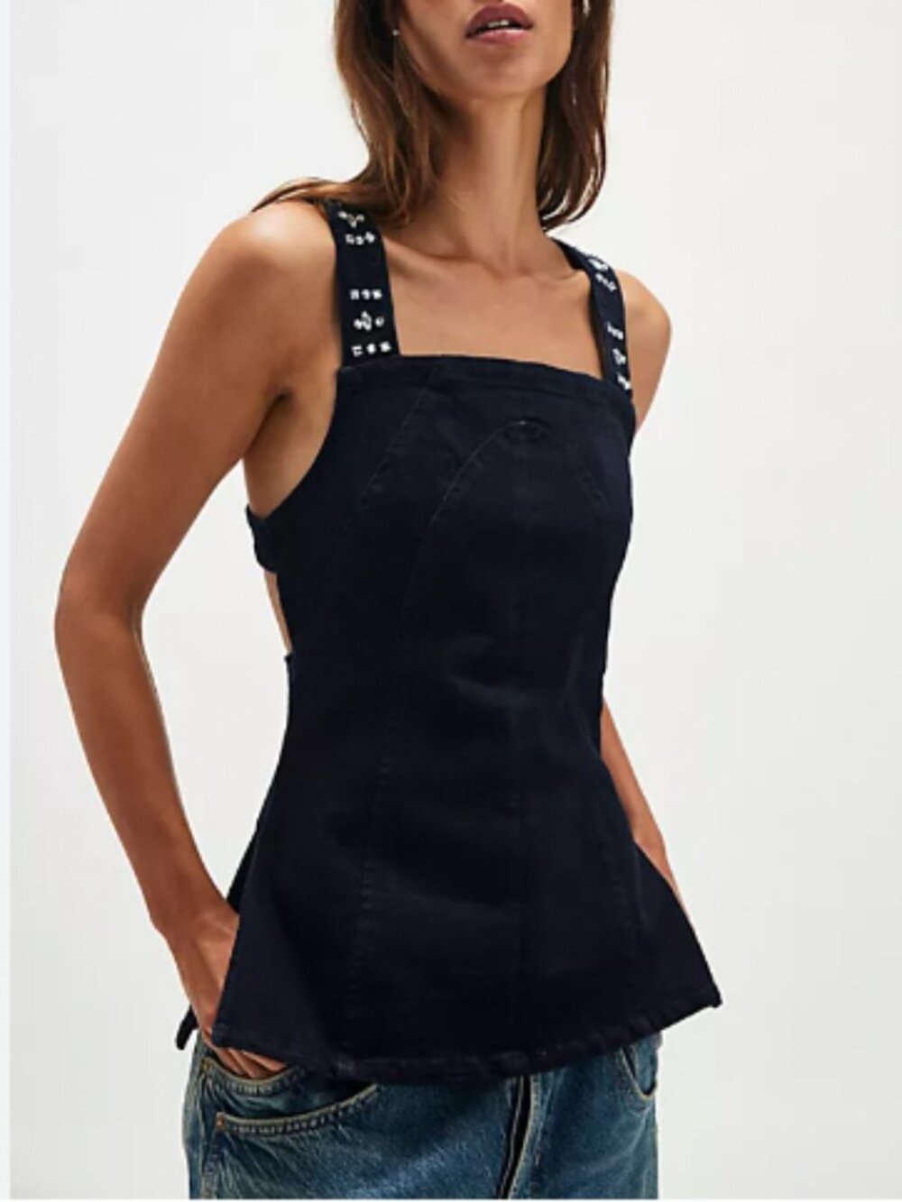 Free People Decked In Denim Shine Top